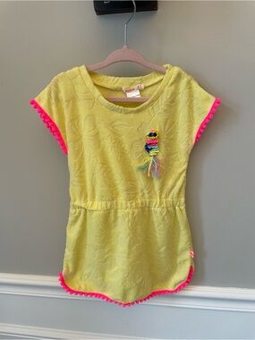 Billieblush Yellow Swim Coverup with Hot Pink Trim and Beaded Parrot Detail
